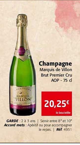 Champagne Marquis De Villon Brut Premier Cru Aop