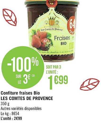 confiture fraises bio les comtes de provence -100% sur le 3e