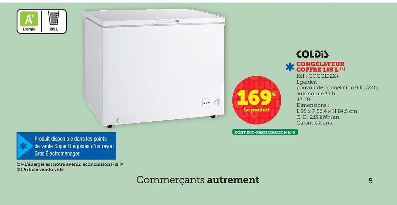 congélateur coffre 185 l coldis