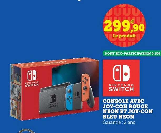 console avec joy con rouge neon et joy con bleu neon