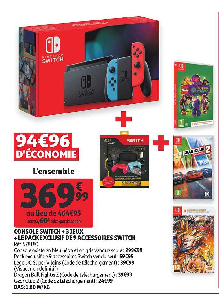console switch + 3 jeux + le pack exclusif de 9 accessoires switch