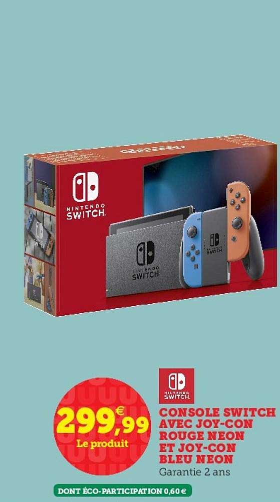 console switch avec joy con rouge neon et joy con bleu neon