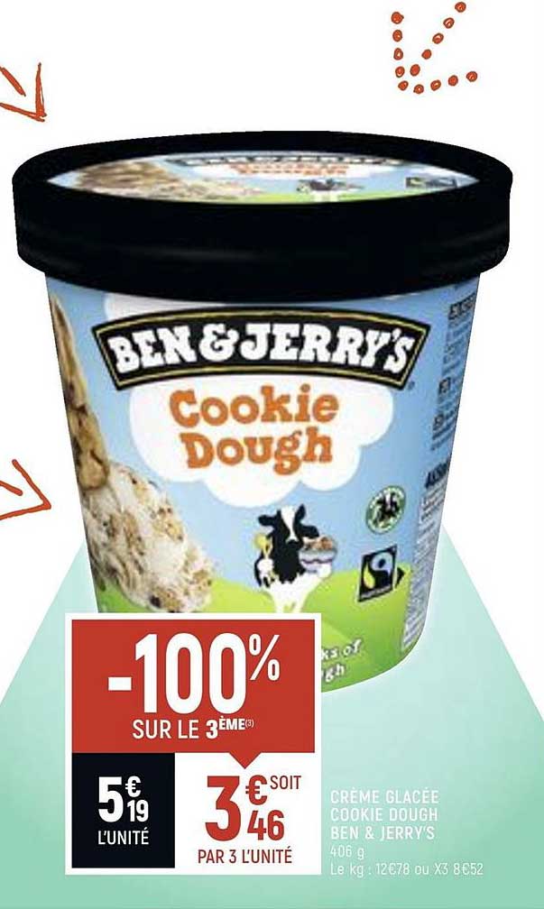 crème glacée cookie dough ben & jerry's -100 sur le 3ème