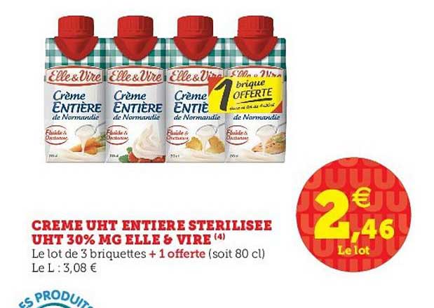 crème uht entiere stérilisée uht 30% mg elle&vire