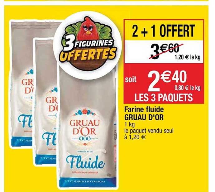 farine fluide gruau d'or 2+1 offert