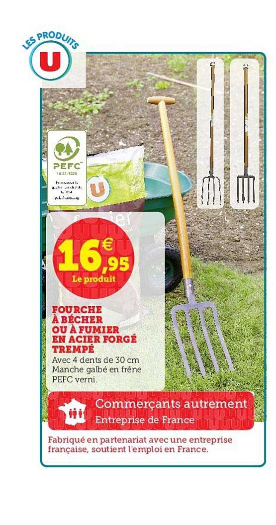 fourche à bécher ou à fumier en acier forgé trempé
