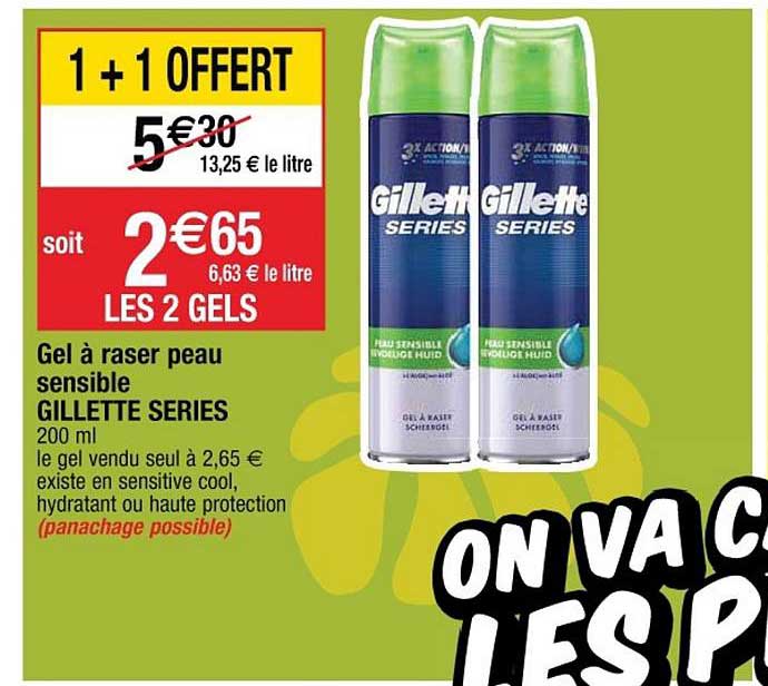 gel à raser peau sensible gillette series 1+1 offert