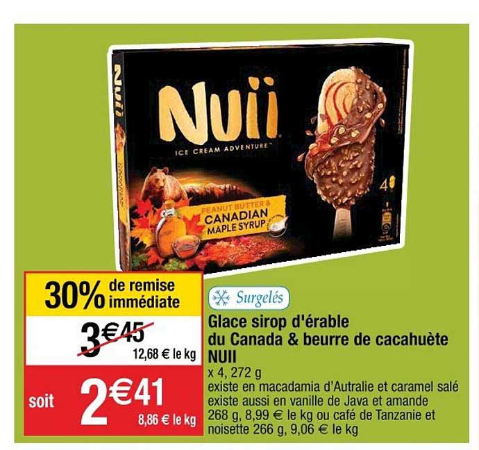 glace sirop d'érable du canada & beurre de cacahuète nuii 30% remise immédiate