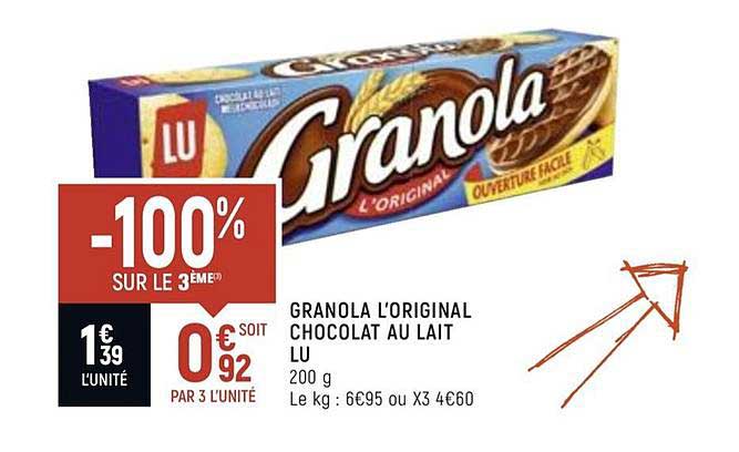 granola l'original chocolat au lait lu -100 sur le 3ème