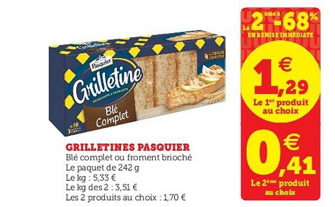 grilletines pasquier le 2ème -68% en remise immédiate