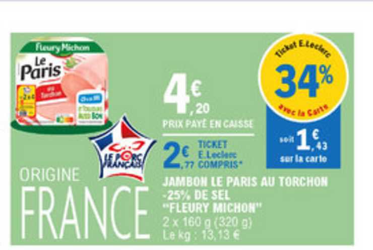 jambon le paris au torchon moins 25% de sel fleury michon