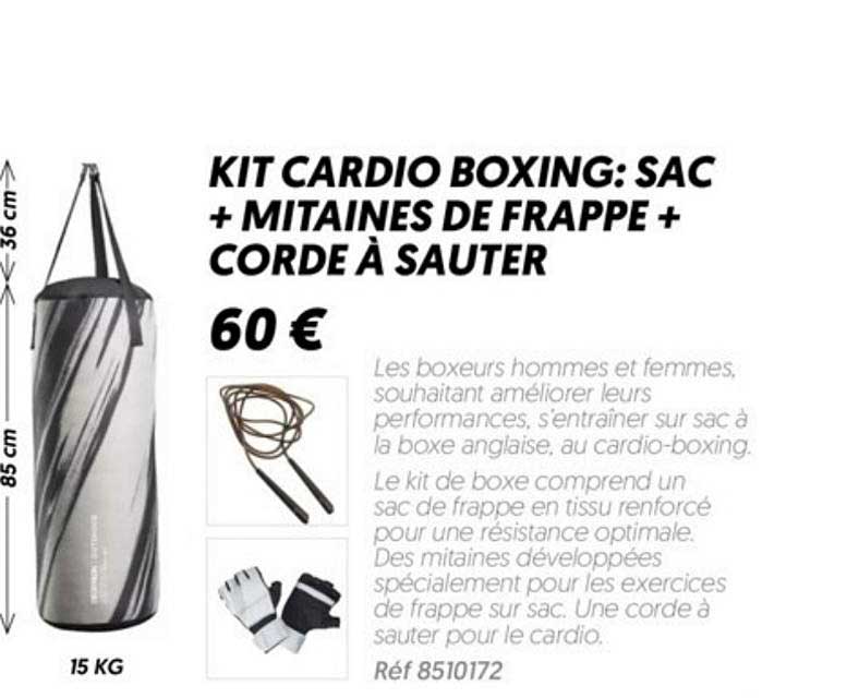 kit cardio boxing sac + mitaines de frappe + corde à sauter