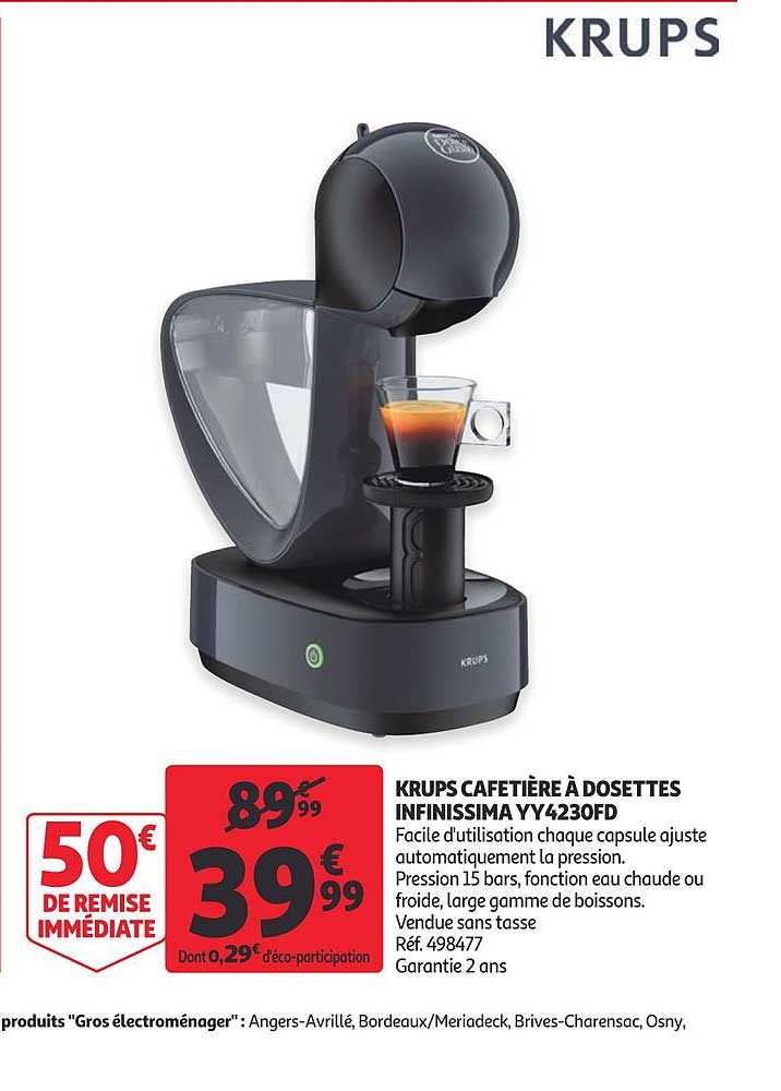 krups cafetière à dosettes infinisima yy4230fd