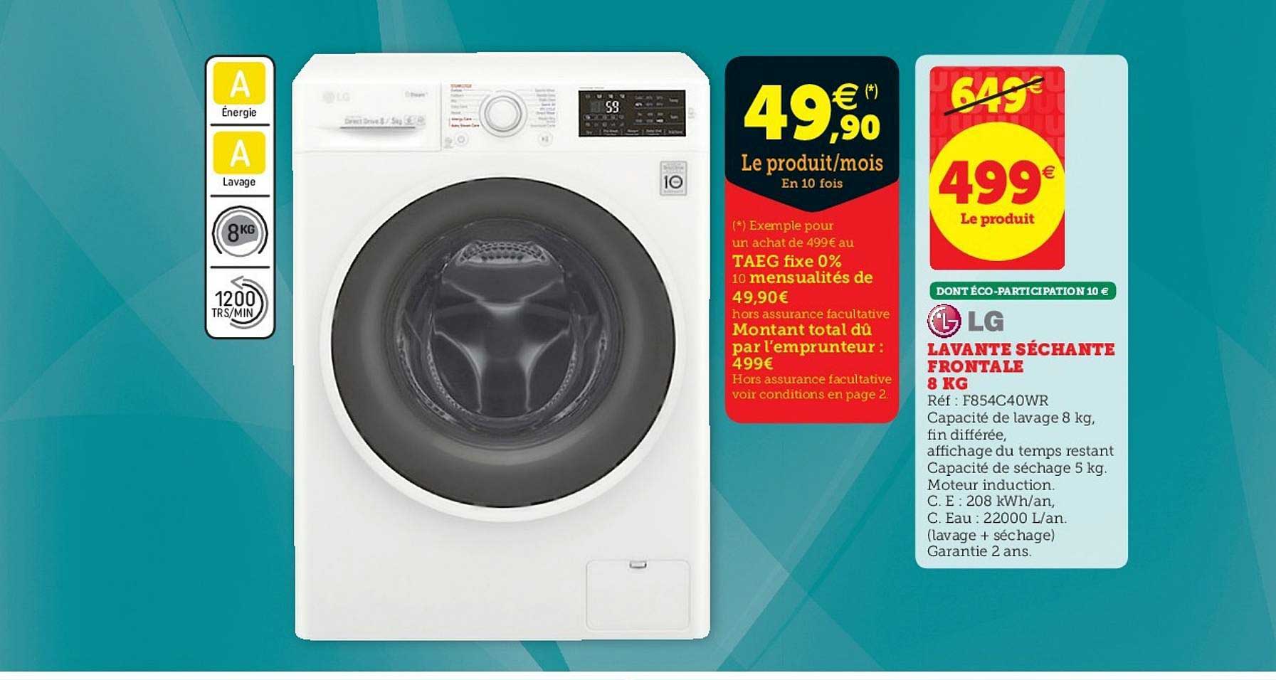 lavante séchante frontale 8 kg lg