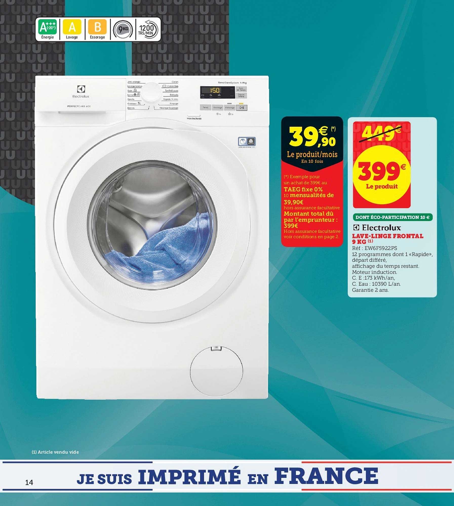 lave linge frontal 9 kg electrolux