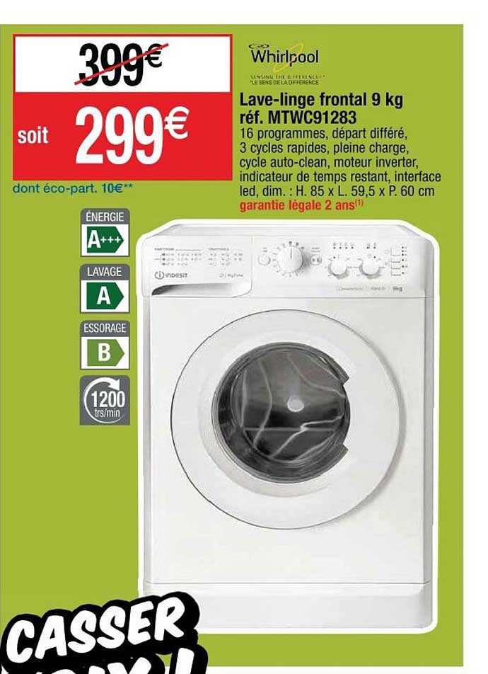 lave linge frontal 9 kg réf. mtwc91283 whirlpool