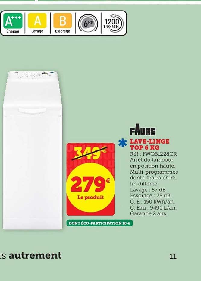 lave linge top 6 kg faure