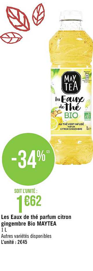 les eaux de thé parfum citron gingembre bio maytea