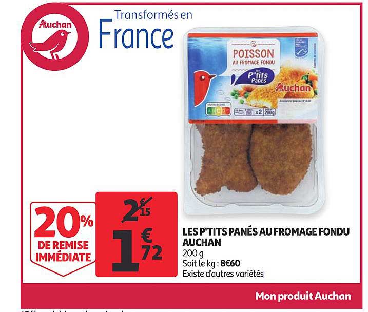 les p'tits panés au fromage fondu auchan 20% de remise immédiate