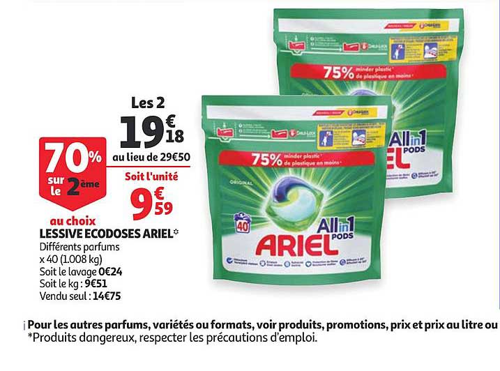 Lessive Ecodoses Ariel 70% Sur Le 2ème Au Choix