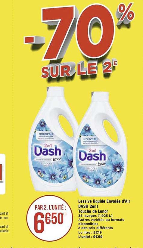 lessive liquide envolée d'air dash 2en1 -70% sur le 2e