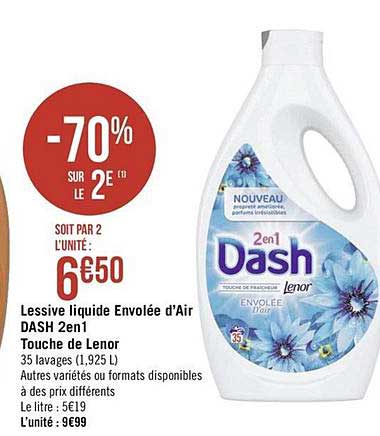 lessive liquide envolée d'air dash 2en1 -70% sur le 2e