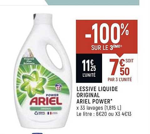 lessive liquide original ariel power -100 sur le 3ème