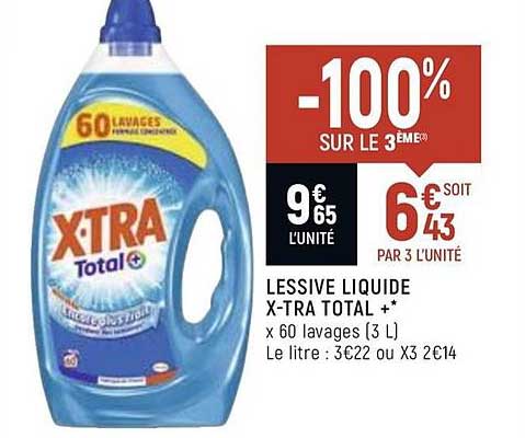 lessive liquide x tra total +-100 sur le 3ème