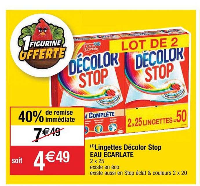lingettes décolor stop eau écarlate 40% remise immédiate