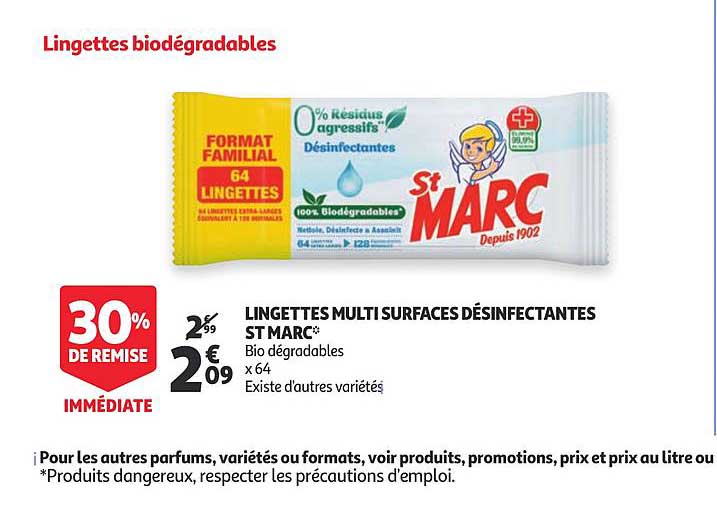 lingettes multi surfaces désinfectantes st marc 30% de remise immédiate