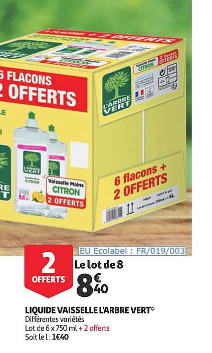 liquide vaisselle l'arbre vert 2 offerts