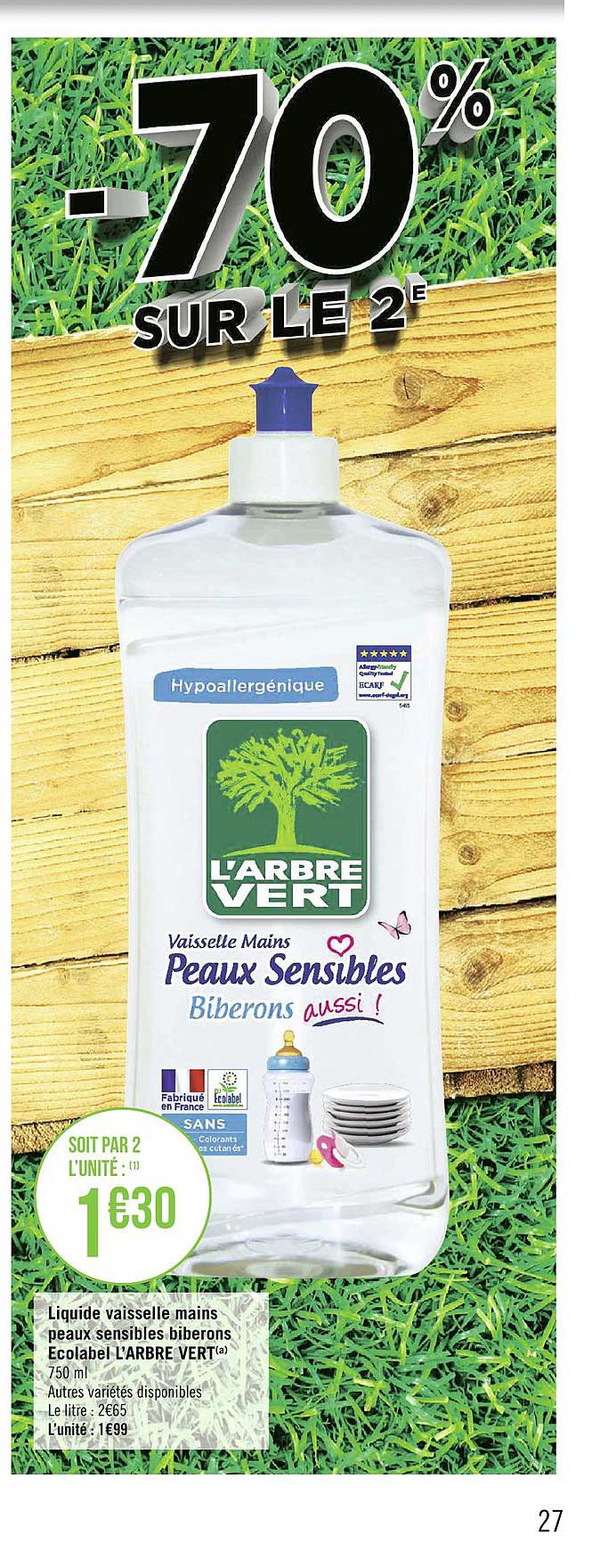 liquide vaisselle mains peaux sensibles biberons ecolabel l'arbre vert