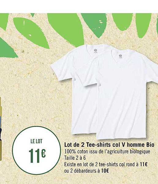 lot de 2 tee shirts col v homme bio