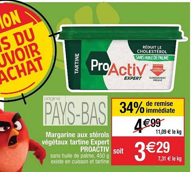 margarine aux stérols végétaux tartine expert proactiv 34% remise immédiate