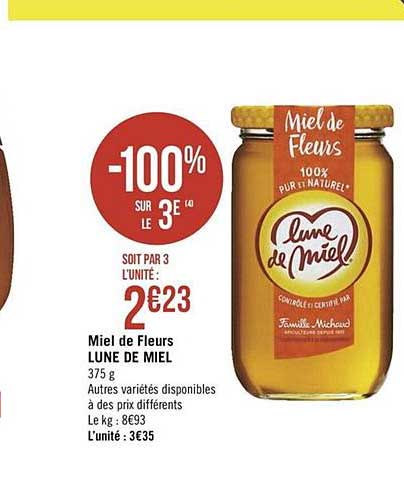 Miel De Fleurs Lune De Miel -100% Sur Le 3e