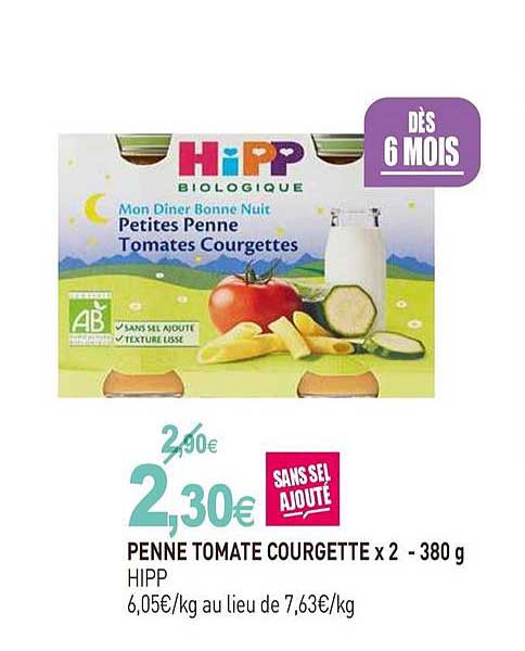 mon diner bonne nuit penne tomate courgette x 2 hipp biologique