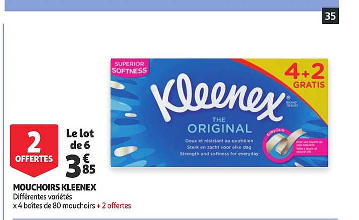 mouchoirs kleenex 2 offertes