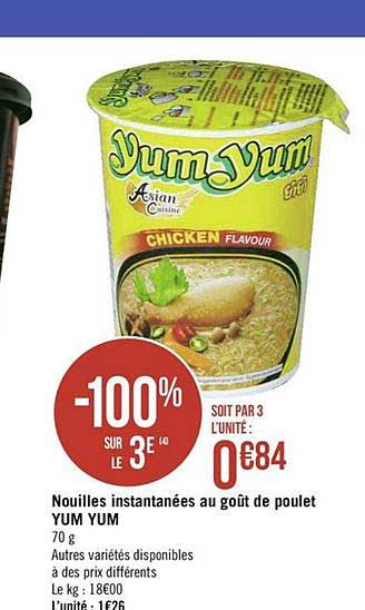 nouilles instantanées au goût de poulet yum yum -100% sur le 3e