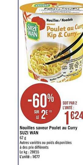 nouilles saveur poulet au curry suzi wan -60% sur le 2e