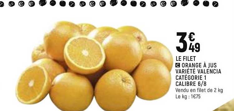 orange à jus variété valencia catégorie 1 calibre 6 8