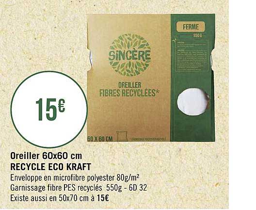 oreiller 60x60 cm recycle eco kraft