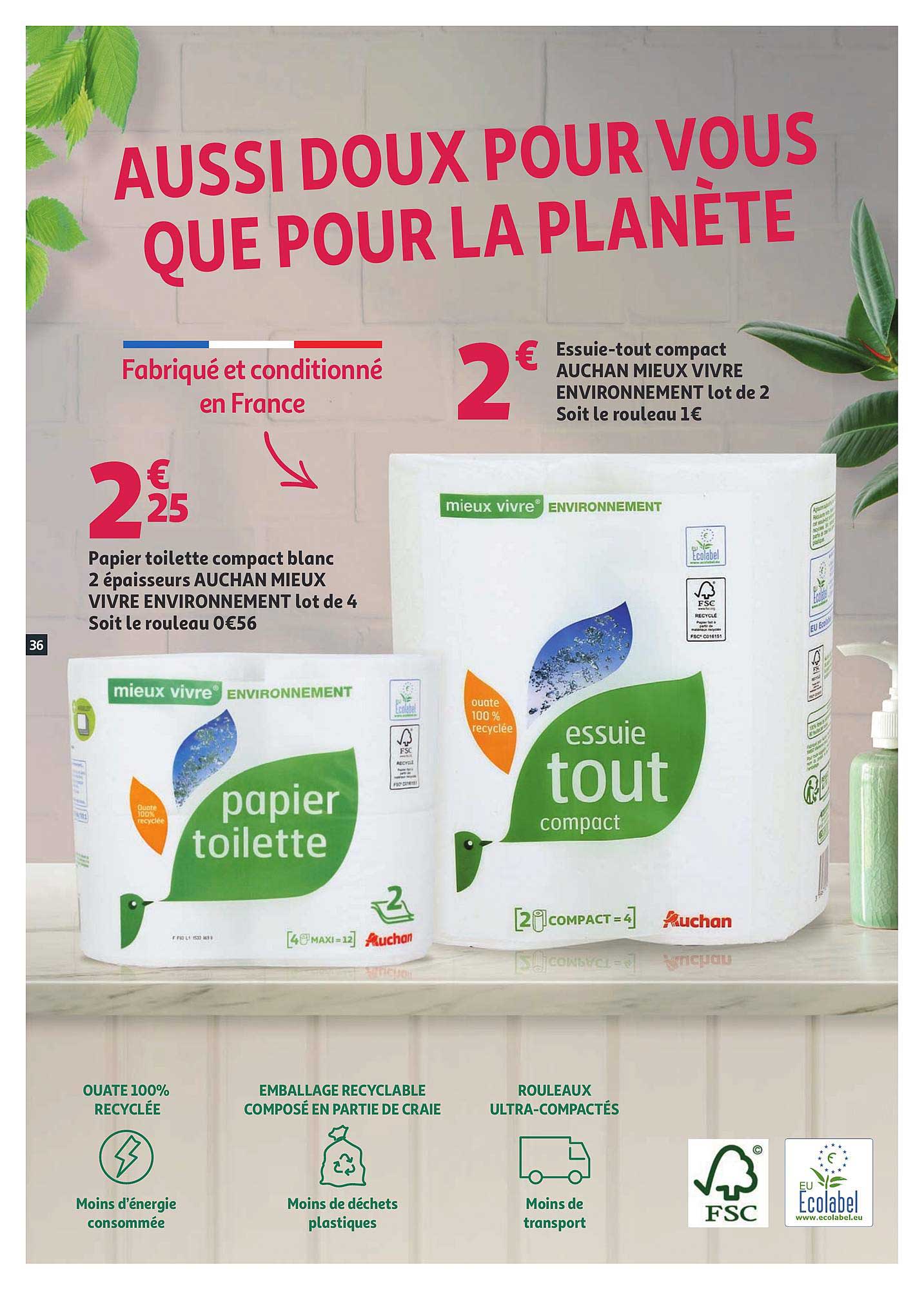 papier toilette compact blanc 2 épaisseurs auchan mieux vivre environnement essuie tout compact auchan mieux vivre envrironnement