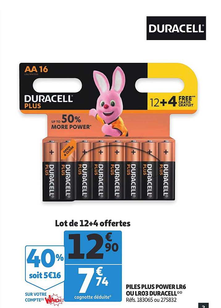 piles plus power lr6 ou lr03 duracell