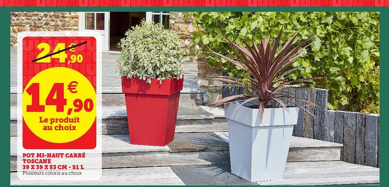 pot mi haut carré toscane 39 x 39 x 53 cm 51l