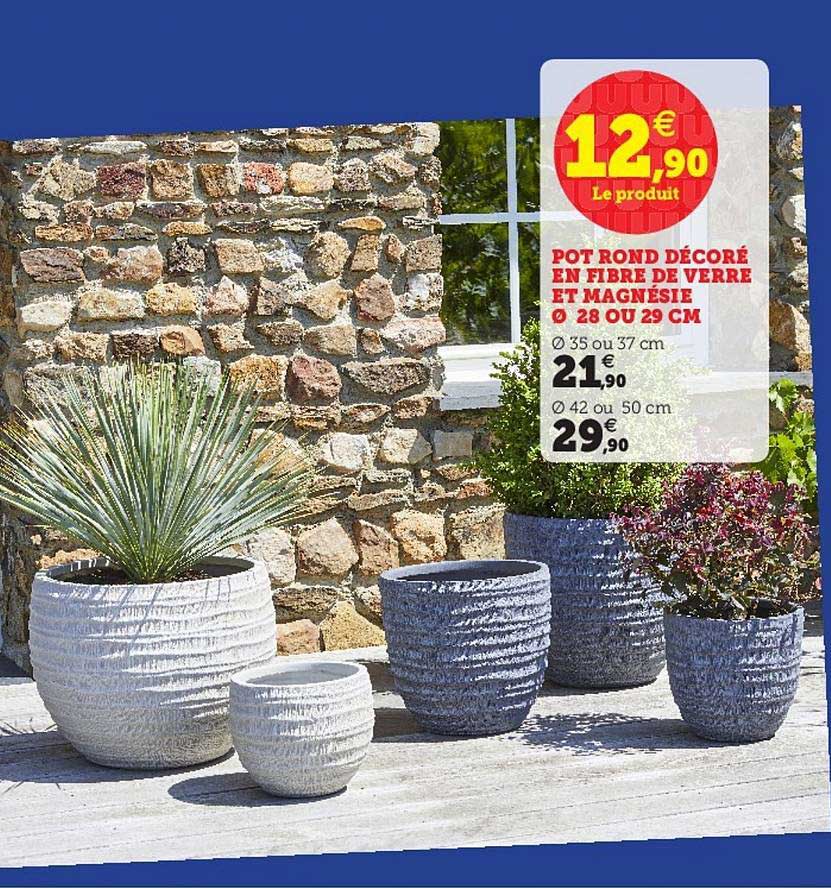 pot rond décoré en fibre de verre et magnésie 28 ou 29 cm