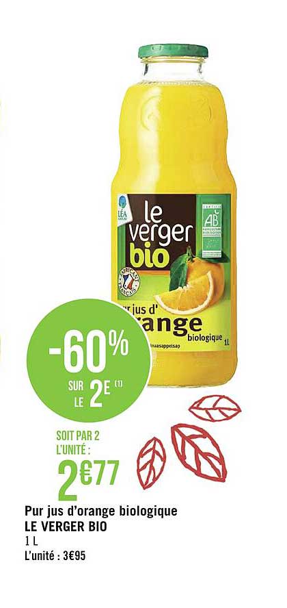 Pur Jus D'orange Biologique Le Verger Bio -60% Sur Le 2e