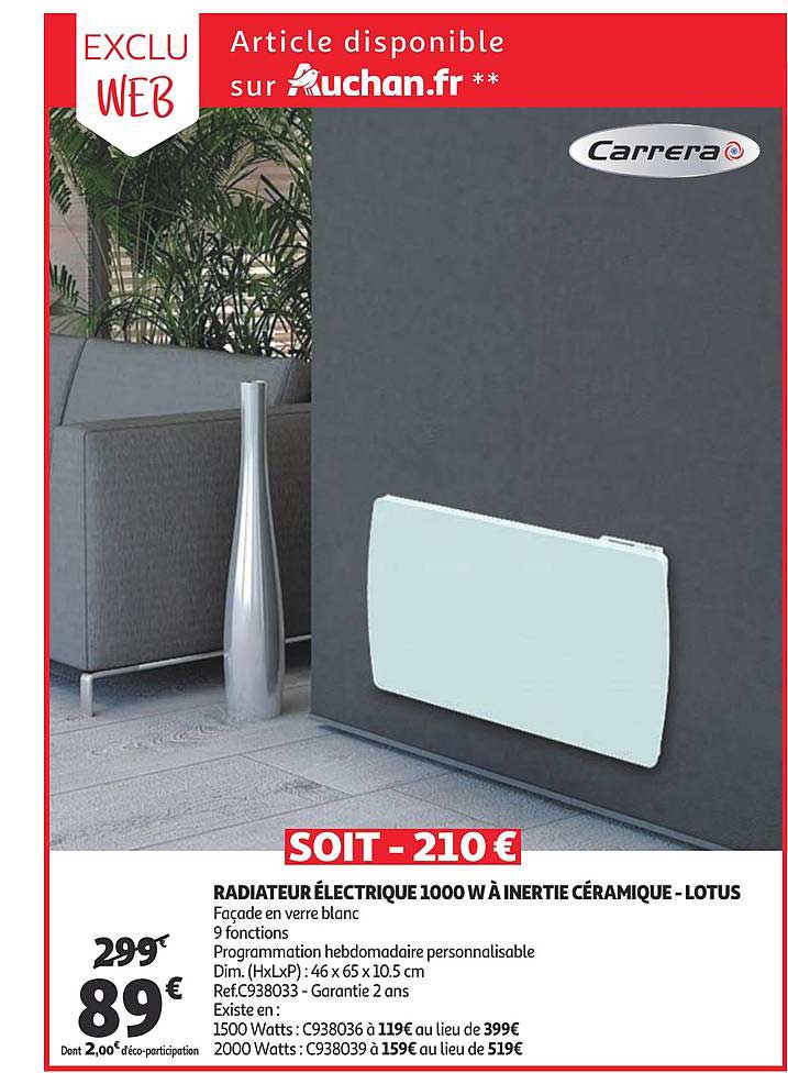 Radiateur électrique 1000 W à Inertie Céramique Lotus Carrera
