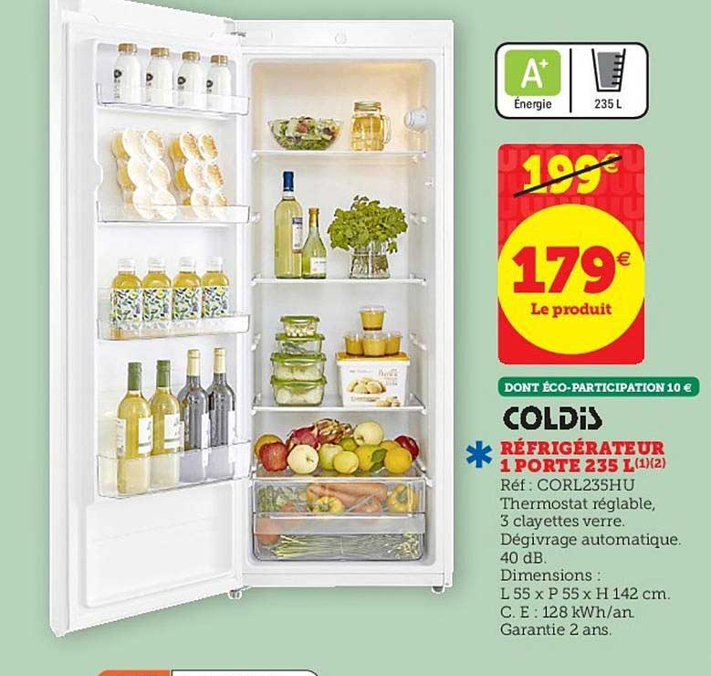 réfrigérateur 1 porte 235 l coldis
