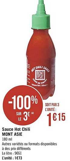 sauce hot chili mont asie -100% sur le 3e