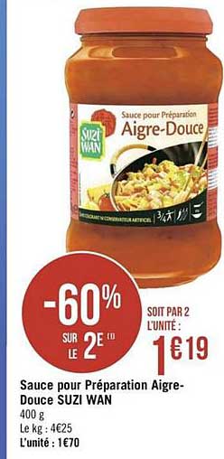 sauce pour préparation aigre douce suzi wan -60% sur le 2e